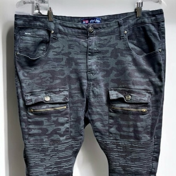 Y2K Phat Farm Camo Stretch Skinny Fit Moto Jeans Men's Size 40x32 - Picture 2 of 10